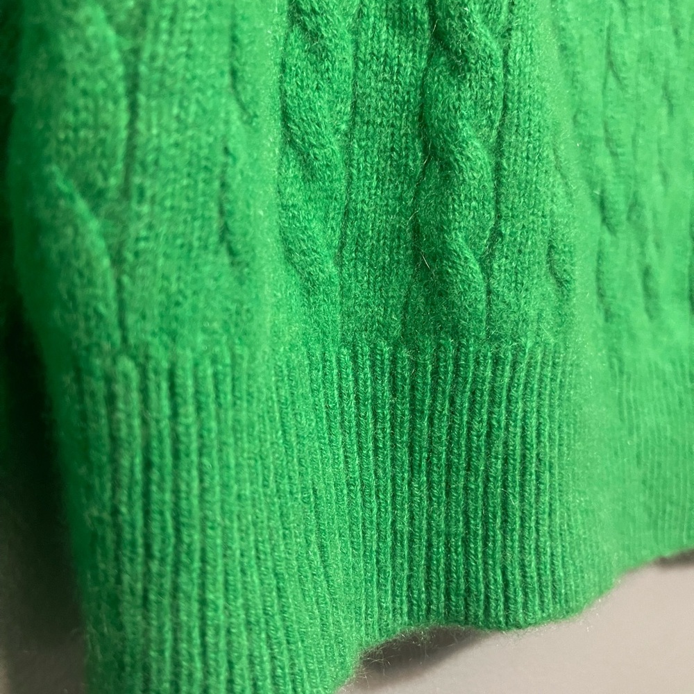 100% Cashmere 2 Ply Yarns Fisherman Cable Knit Small Green Crew Neck Sweater - Picture 6 of 7